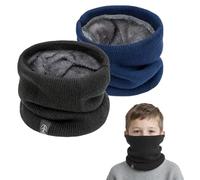 SEFIRST 2 Piezas Braga Cuello Niño, Invierno Lana Windstopper Snood Bufanda Calentador Tubular Cuello Térmica Resistente Bufanda Tubular de Punto Para Ciclismo Deportes de Running Esquí (Negro, azul)