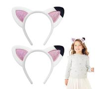 SEFIRST 2 Piezas Diadema con Orejas de Gato para Niños, Lindos Diademas para el Cabello de Gato, Accesorios para el Cabello con Purpurina para Carnaval, Fiesta Temática, Disfraces, Cosplay (Blanco)