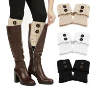 SEFIRST 3 Pares Calentadores Piernas para Mujer, Calcetines de Punto para Mujer, Pata arranque de los puños Calientapiernas Cortas Ganchillo Cubierta para Botas y Botines para Invierno Yoga Baile