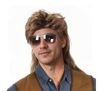 SEFIRST 3 Piezas Peluca Hombre Años 70 y 80, Estilo Mullet Rock Hippie con Gafas de Sol y Red para Cabello, Pelucas Disfraz para Carnaval, Fiestas Temáticas, Disfraces de Halloween, Cosplay (Marrón)