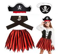 SEFIRST 4 Piezas Kit Disfraz Pirata Niños, Disfraces Piratas con Vestido, Sombrero y Parche en el Ojo, Conjunto de Niña Bucanero Vestid, Accesorios piratas Niñas para Halloween Carnaval Cosplay Fiesta