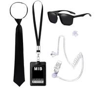 SEFIRST 5 Piezas MIB Agente Disfraz Accesorios, Disfraz Vigilante Seguridad, Disfraz Fbi, Men in Black Disfraz, Servicio Secreto Juego de Disfraces Espía Accesorios para Hombres Mujeres Niños