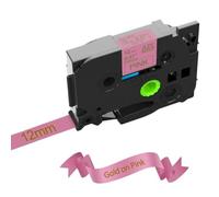 SEFNPOME La Cinta de satén de 12 mm Compatible con la Cinta de Etiqueta TZE Funciona con H110 E1000Pro Labeller y TZE-R231 TZE-RN34 RE34 RE31 Modelos(Gold on Pink)