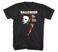 SEFxd22WSA Halloween Horror Movie The Night HE Came Home Men's T Shirt Bloody Knife Michael Black M