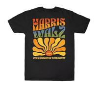 SEFxd22WSA Harris Walz Vintage Boho Groovy Retro Rainbow Kamala 2024 Back Print T-Shirt Black L