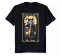 SEFxd22WSA Hermit Cat Tarot Card Graphic For Tarot Cat Lovers T-Shirt Black 3XL