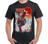 SEFxd22WSA Monkey Magic T-Shirt Mens Retro Chinese Fantasy TV Show Martial Arts 70's 80's Black L