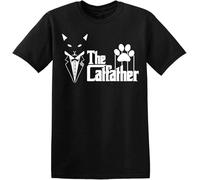 SEFxd22WSA The Catfather T-Shirt Funny Cat'S Dad Cat Lover Kitten Father Pops Tshirt Top Black S