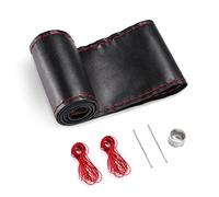 SEG Direct Funda para Volante de Piel Auténtica, Cosida sobre Envoltura, para Volantes Redondos y Tipo D de 37-39 cm, Línea Negro y Roja