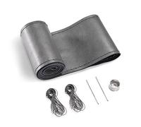 SEG Direct Funda para Volante de Piel Auténtica, Cosida sobre Envoltura, para Volantes Redondos y Tipo D de 37-39 cm, Gris