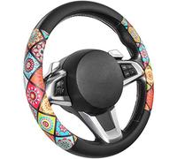 SEG Direct Funda Volante Coche Cubierta del Volante del de Cuero de Microfibra con Diseño De Mandala para Mujeres Y Niñas, Tamaño Estándar 37-39 cm, Multicolor Y Negro