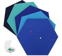 SEG Direct Tablón de Anuncios de Fieltro Hexágono 5 Pieza, Tablero Autoadhesivo con 10 Chinchetas, Decoración de Casa y Oficina 30 cm x 26 cm, Serie Azul