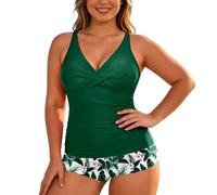 Segadora de traje de mujer, conjunto sexy de traje de baño tankini de gran tamaño fluido con top frontal e impresión playa