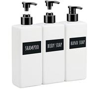 Segbeauty Botella de Champú Reutilizable 3 Piezas, 500ml Dispensador de Jabón Blanco, Botella de Bomba de Loción con Etiqueta Impermeable, Decoración del Cuarto de Baño para Hotel, Salón de Belleza