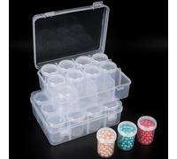 Segbeauty Caja Compartimentos, 2Pcs Cajas Almacenaje Plastico Pequeñas de 12 Tarros, Cajas con Separadores, Caja de Almacenamiento Ajustable, Caja Clasificadora para Diamond Painting