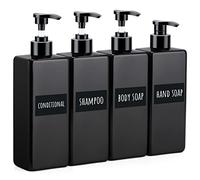 Segbeauty Dispensador de Jabón Cuadrado, 4 Piezas 500ml Recargable Botella de Bomba de loción líquido para Baño Cocina, con Etiqueta Impermeable, Negro