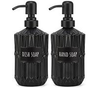 Segbeauty Dispensador de Jabón Negro Mate 450ml, 2 Piezas Clásico Botella de Bomba de Vidrio Estructurado para Rellenar, Dispensador de Champú con Pegatina, Dos Piezas Accesorios para el Baño Ducha