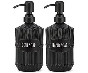 Segbeauty Dispensador de Jabón Negro Mate 450ml, 2 Piezas Clásico Botella de Bomba de Vidrio Estructurado para Rellenar, Dispensador de Champú con Pegatina, Dos Piezas Accesorios para el Baño Ducha