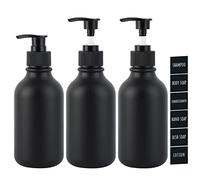 Segbeauty Dispensador Jabon Baño Negro Mate, 300ml 3 Piezas Recargable Botella de Loción Líquido de Plástico de Bomba con Etiqueta, para Champú Jabón Corporal Acondicionador Detergente-Boquilla Plana