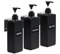 Segbeauty Dispensador Jabon Pared, 3 Piezas 500ml Dispensador Gel y Champu Ducha, Soap Dispenser Reutilizable con Etiquetas, para Baño de Cocina (Negro)
