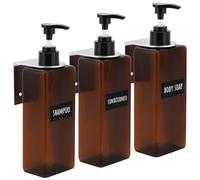 Segbeauty Dispensador Jabon Pared, Dispensador Gel y Champu Ducha, 3 Piezas 500ml Soap Dispenser Reutilizable con Etiquetas, para Baño y Cocina (Marrón)