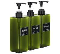 Segbeauty Dosificador Jabon Cocina, 3 Piezas 800ml Botes para Gel y Champu, Dispensador Gel Ducha Reutilizable, con Etiquetas, para Baño (Verde, Cuadrado)