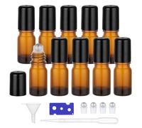 Segbeauty Roll On Aceites Esenciales, 10 Piezas 5ml Marrón Botellas Roll On Cristal, Reutilizable y Portátiles, con Bola de Acero Inoxidable, para Perfumes, Aromaterapia, Masajes