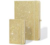 Segfly Sparkle A5 & A6 Lined Notebook, Glitter Hardcover Journal with Elastic Band, 192 Pages 80gsm Thick Paper for Note Taking School Office Home Business, Gold