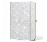 Segfly Sparkle A5 Lined Notebook, Glitter Hardcover Journal with Elastic Band, 192 Pages 80gsm Thick Paper for Note Taking School Office Home Business, Silver