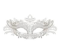 Seglorwy Máscara de mascarada para mujer, con diamantes de imitación de metal, veneciana, Halloween, Navidad, noche, baile, fiesta (blanco)