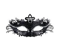 Seglorwy Máscara de mascarada para mujer con diamantes de imitación de metal veneciano para Halloween, Navidad, noche, baile, bola de fiesta, color negro