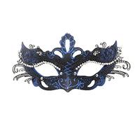 Seglorwy Máscara para mujer, máscara veneciana de metal con diamantes de imitación de Halloween, Navidad, noche, baile, fiesta, fiesta (azul)