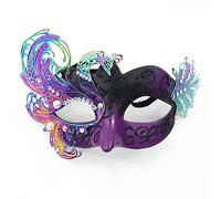 Seglorwy Máscara veneciana de metal con diamantes de imitación para mujer, para Halloween, Navidad, noche, baile de graduación, fiesta (pavo real, morado)