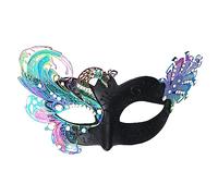 Seglorwy Máscara veneciana de metal con diamantes de imitación para mujer, para Halloween, Navidad, noche, baile de graduación, fiesta (pavo real, negro)