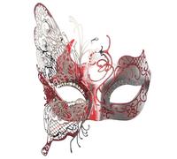 Seglorwy Máscara veneciana para mujer con diamantes de imitación de metal para Halloween, Navidad, noche, baile de graduación (mariposa roja plateada)