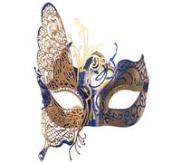 Seglorwy Máscara veneciana para mujer con diamantes de imitación de metal para Halloween, Navidad, noche, baile de graduación (mariposa azul dorada)