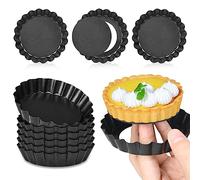 SEGNAYEN Mini latas para hornear, moldes para quiche de 10 cm con parte inferior suelta extraíble, bandeja redonda antiadherente, bandeja de quiche individual pequeña estriada, bandejas para hornear