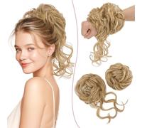 SEGO 2 Piezas Moño Postizo Rizado Voluminoso Extensiones de Pelo Sintético Se Ve Natural Recogidos Coleteros Gruesos para Mujer Despeinado Coleta Postiza (Rubio Ceniza mezcla Blanqueador Rubio)