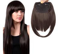 SEGO Flequillo Postizo de Pelo Sintético Se Ve Natural Clip [Castaño Oscuro] Extensiones de Cabello Postizos Pelucas (20cm,30g)