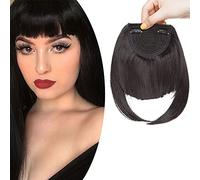 SEGO Flequillo Postizo de Pelo Sintético Se Ve Natural [Negro Intenso] Extensiones de Cabello Clip Una Pieza Postizos Pelucas (20cm,30g)