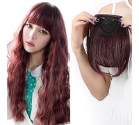 SEGO Flequillo Postizo de Pelo Sintético Se Ve Natural [Vino Rojo] Extensiones de Cabello Clip Una Pieza Postizos Pelucas (20cm,30g)