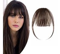 SEGO Flequillo Postizo Ligero Pelo Natural Clip [#2 Castaño Oscuro] Extensiones de Cabello Humano Remy Clip in Bangs Fringe Human Hair (4g)