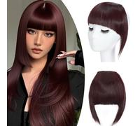 SEGO Flequillos Postizos Pelo Sintético Se Ve Natural Clip [Vino Rojo] Extensiones de Cabello Una Pieza Postizos Pelucas (20cm,30g)