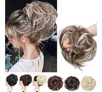 SEGO Moño Postizo Elástico GRUESO Pelo Sintético Se Ve Natural [Blanqueador Rubio/Castaño Chocolate] Coletero Pelo Mujer Recogidos Rizado Extensiones Coleta Postiza (80g)