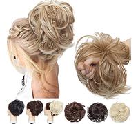 SEGO Moño Postizo Elástico GRUESO Pelo Sintético Se Ve Natural [Castaño Café a Blanqueador Rubio] Coletero Pelo Mujer Recogidos Rizado Extensiones Coleta Postiza (80g)