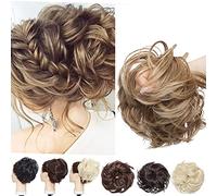 SEGO Moño Postizo Elástico GRUESO Pelo Sintético Se Ve Natural [Castaño Claro a Rubio Ceniza] Coletero Pelo Mujer Recogidos Rizado Extensiones Coleta Postiza (80g)
