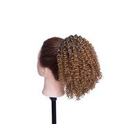 SEGO Moño Postizo Rizado Afro Puff Pelo Sintético Se Ve Natural [Negro Natural/Castaño Café] Coleta Postiza Corta para Mujer Extensiones de Cabello Clip Pelucas (130g)