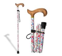 Segorbina de Bastones Bastón de Apoyo Aluminio Plegable, Acabado Flores y puño Madera cálida. Ajustable Altura 84-92cm. Bastón para el Bolso o Maleta Tan Solo 30cm Plegado (602FC)
