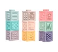 Segrehy Baby Blocks Toy Soft Educational Squeezable Stacking Building Blocks for Toddlers Infants Bath Toy 9PCS Colorful PVC Safe Material