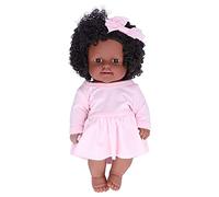 Segrehy Black Baby Girl Doll Afro Hair Realistic African Girl Gift Soft Skin ROTATABLE Limbs Kids Toy (Q12-082C Pink Dress)